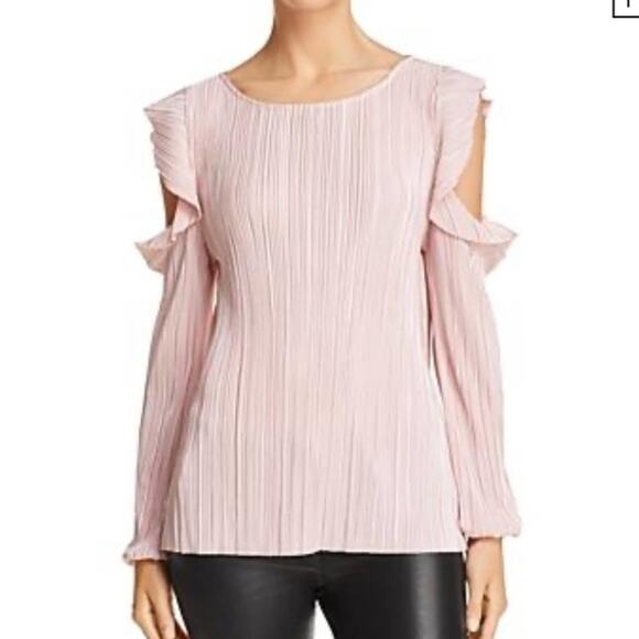 nwt BB Dakota I'm A Professional Plissé Blouse Mauve Rose Ruffle size L - Picture 1 of 9
